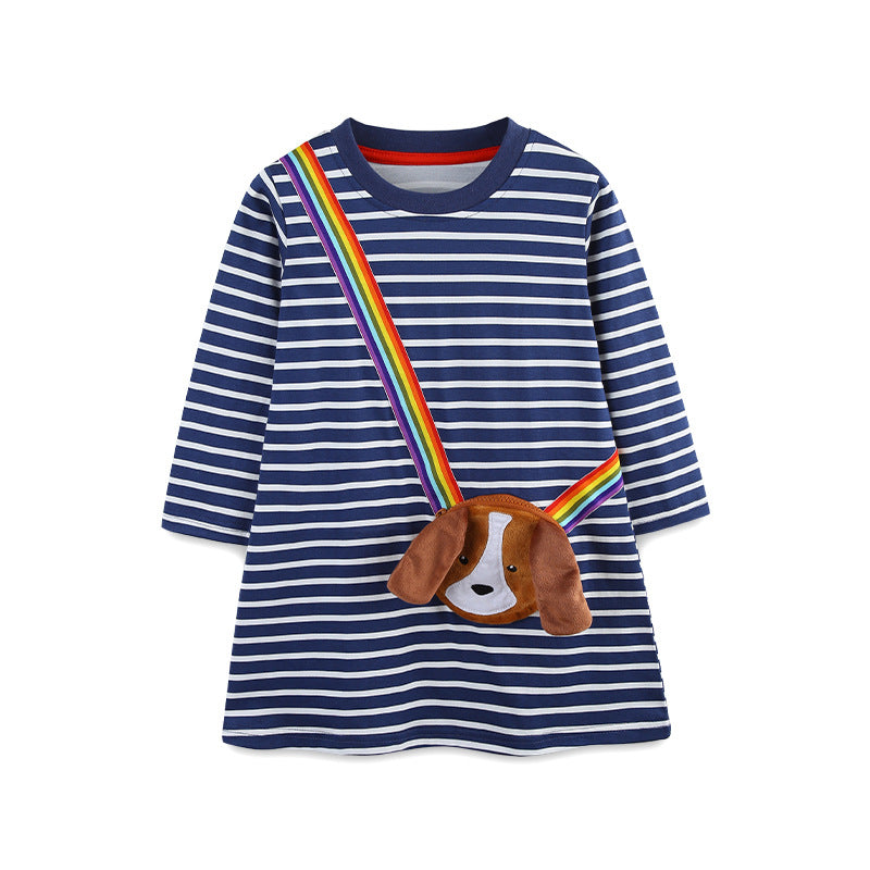 Autumn Fashion Patch Princess Round Neck Striped Children's Dress