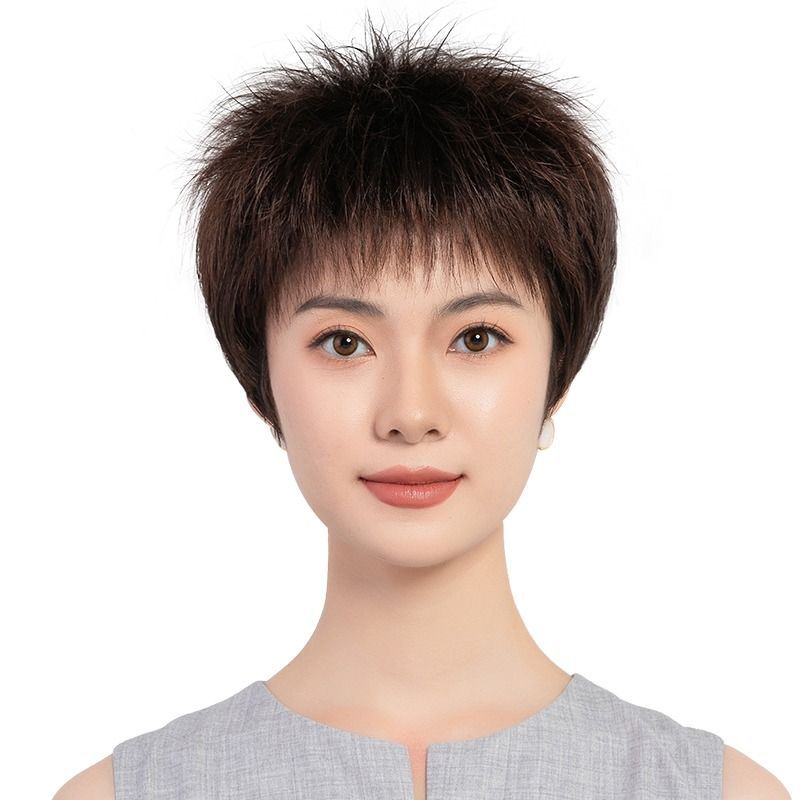 Unique Short Human Straight Natural Realistic Real Hair Wig