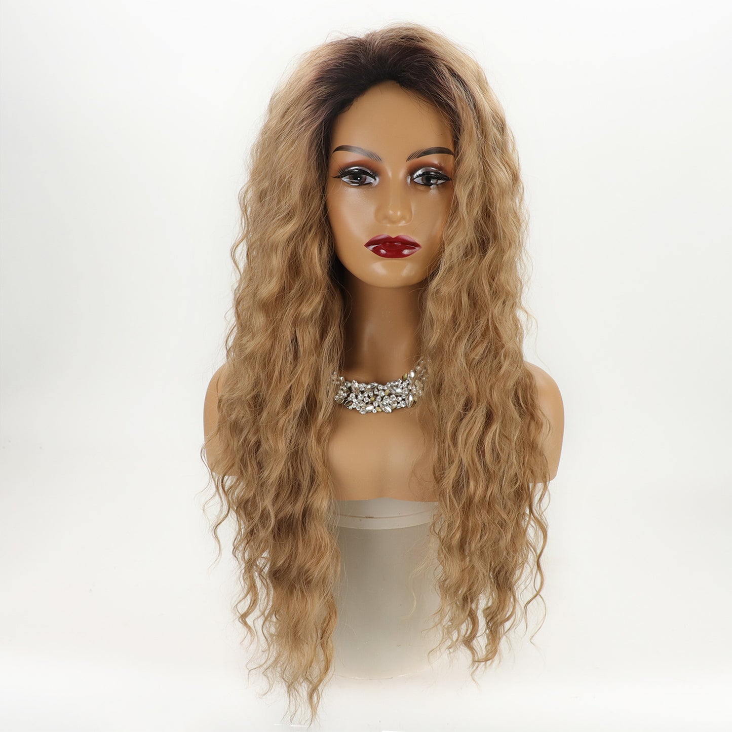 African Small Curly Hair Synthetic Wigs Gray Gold Partial Head Wig Long Curls