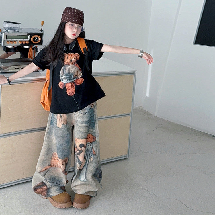 Children's Jeans Fashionable Korean Style Medium Big American Bear Children's Pants