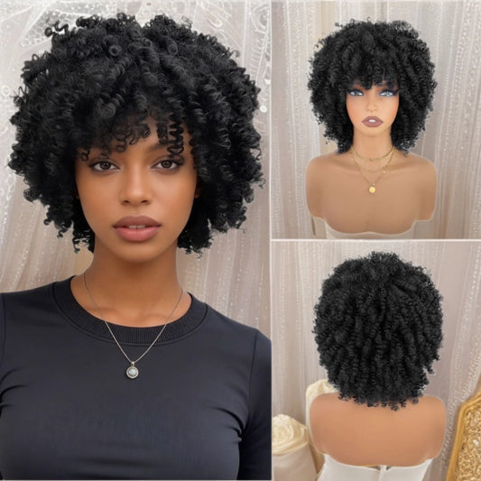 Women's African Wigs With Small Afro Full Wig Short Curly Hair