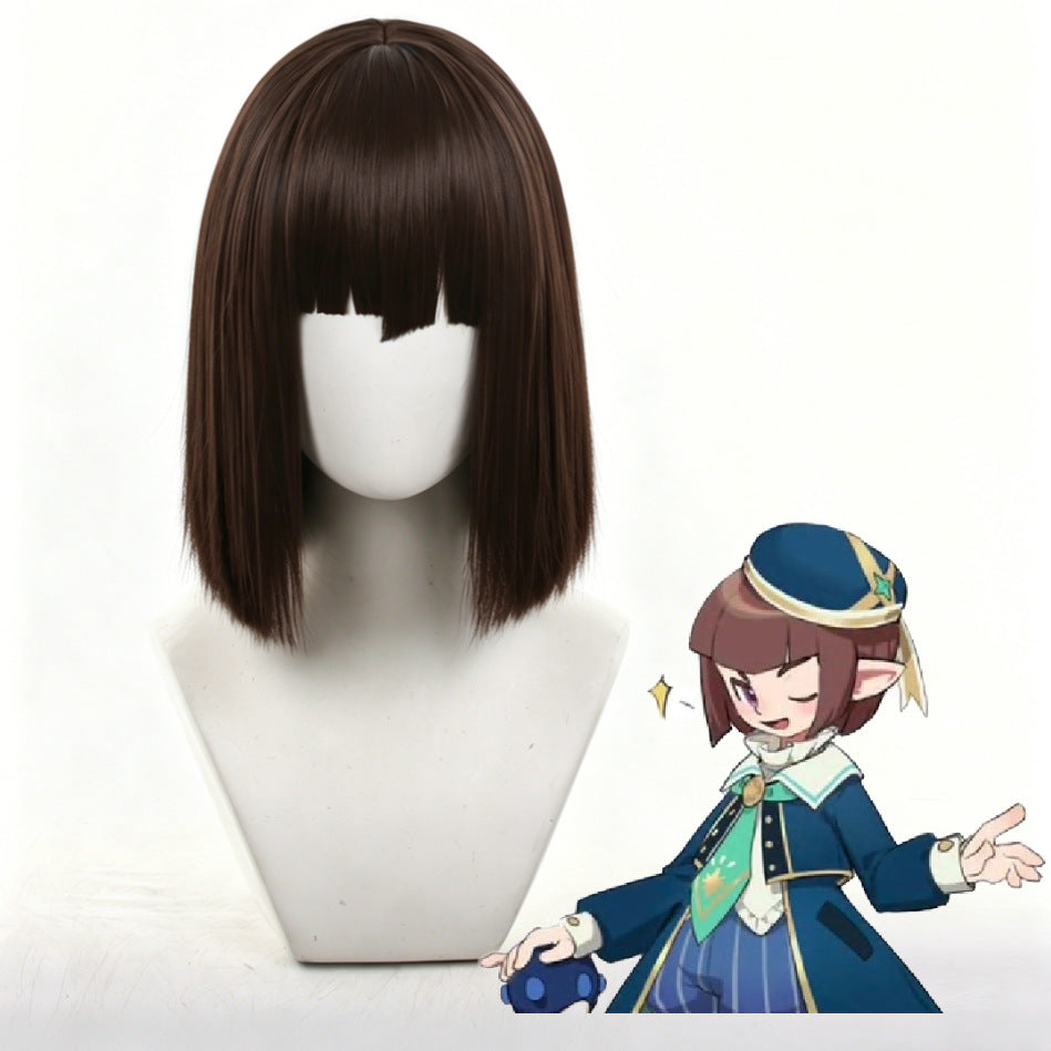 Rock Kingdom World Dark Brown Air Bangs Wave Head Cos Wig