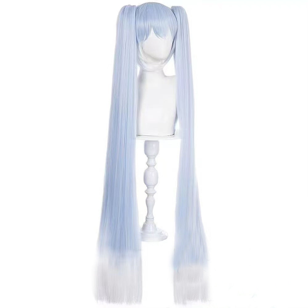 Blue Gradually Varied Pink Double Tiger Mouth Clip Mid-length Cos Wig