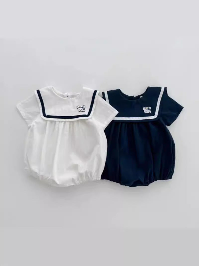 Cute Sailor Collar Short-sleeved Rompers Summer College Style Jumpsuit, Climbing Suit