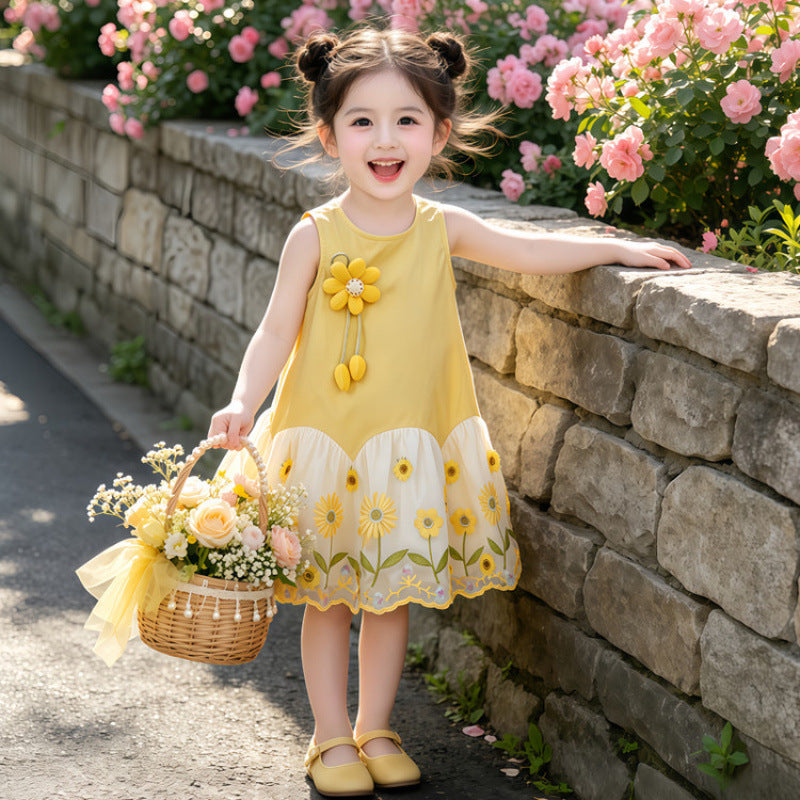 Children's Summer Sleeveless Three-dimensional Flower Fashionable Skirt Vest Children's Dress