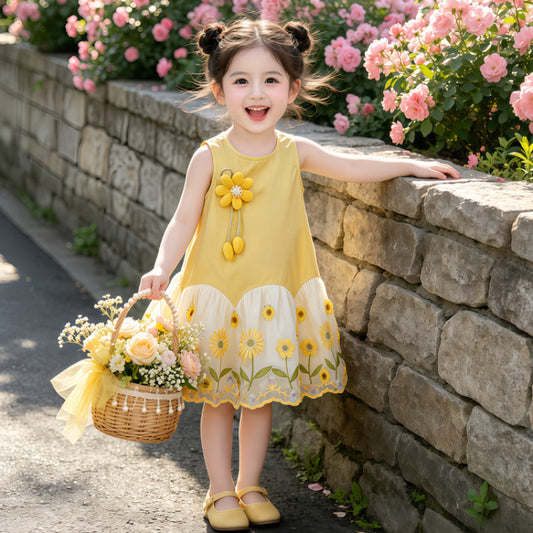 Children's Summer Sleeveless Three-dimensional Flower Fashionable Skirt Vest Children's Dress