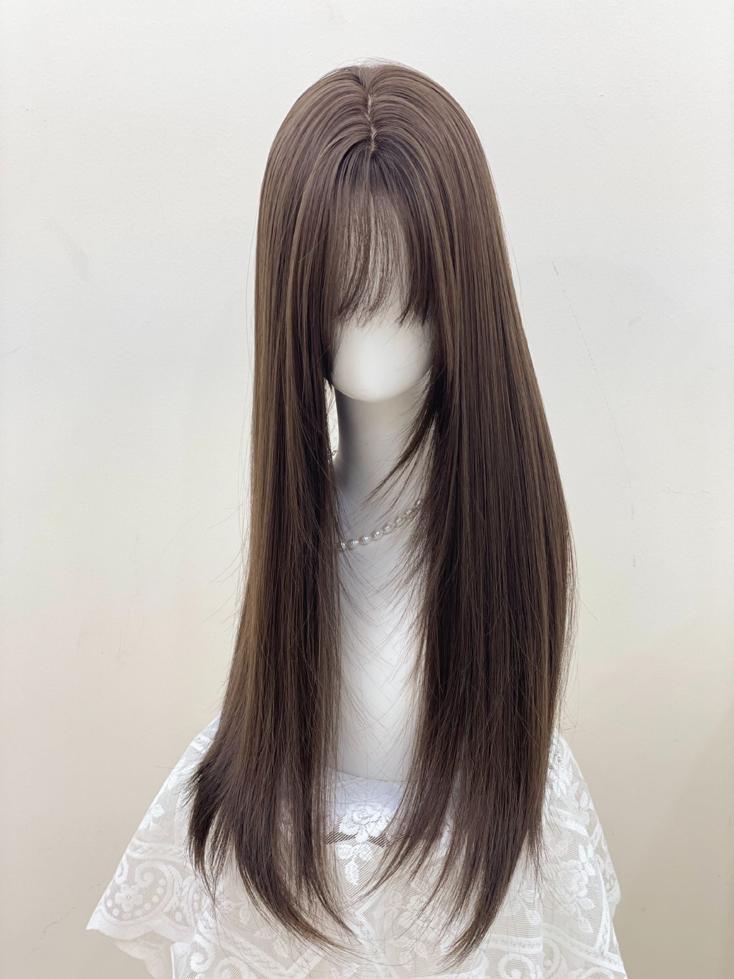 Women's Black Brown Long Straight Layered Atmosphere Feeling Top Piece Cover Wig