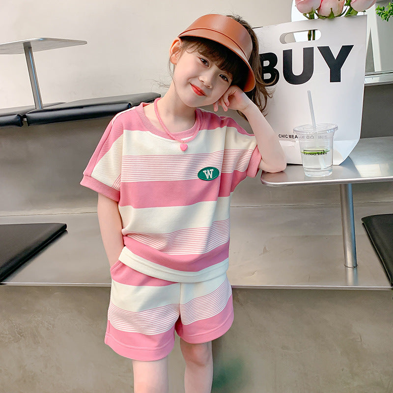 Children's Short-sleeved T-shirt Summer Clothing Clothes Older Children's Suit