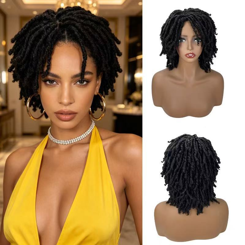 Dreadlocks Female Black Roll Full Top Wig Short Curly Hair