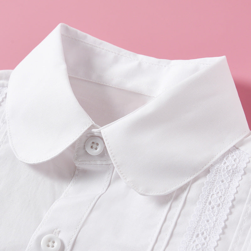 Children's Uniforms White Cotton Long Sleeve Middle Big Children's Shirt