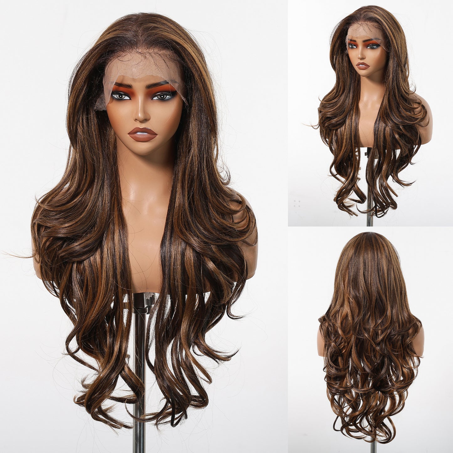 Large Area Lace Imported Matte Golden Free Split Curly Hair Wig Long Curls