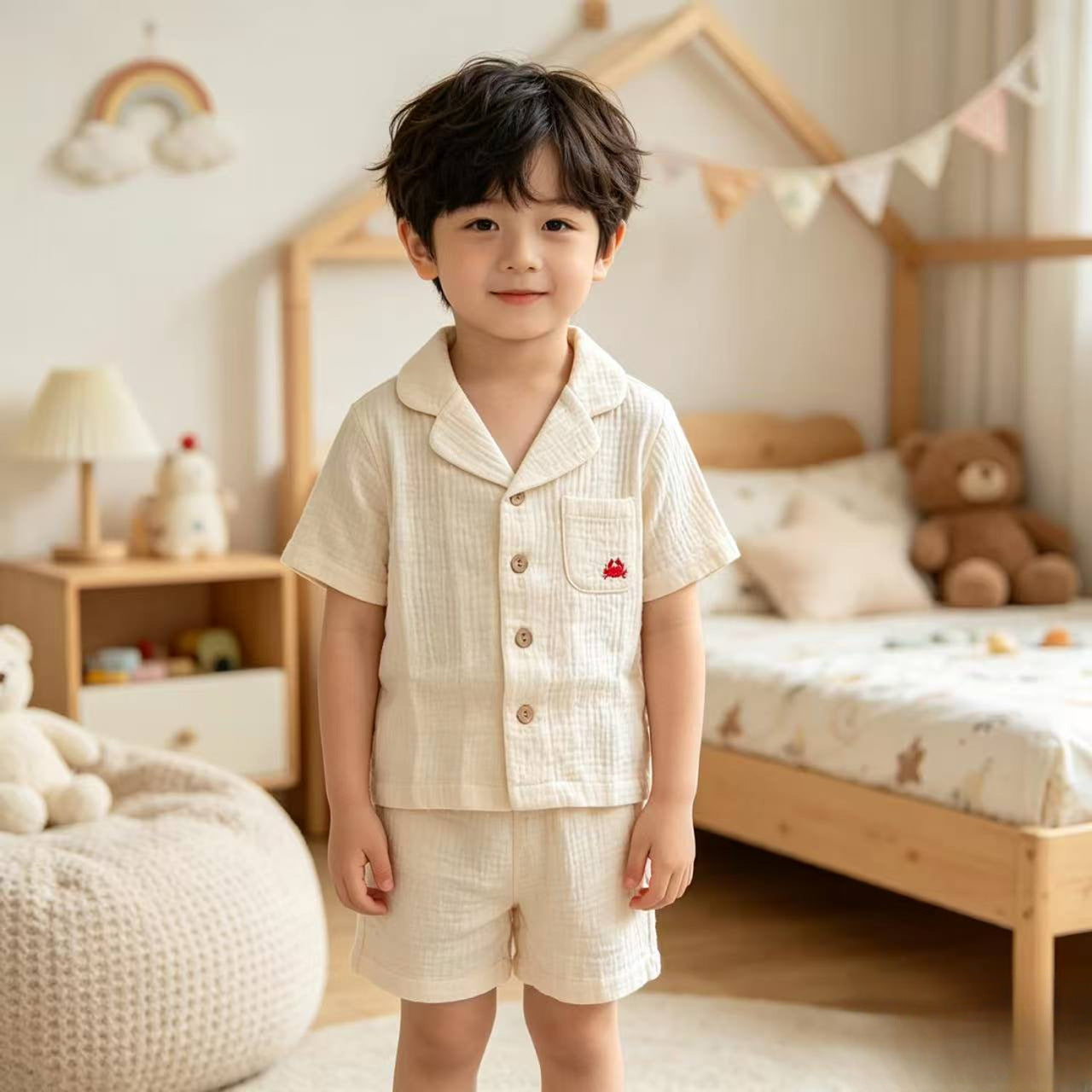 Children's Short Sleeve T-shirt Two-piece Set Infant Class Breathable Air Conditioning Children's Suit