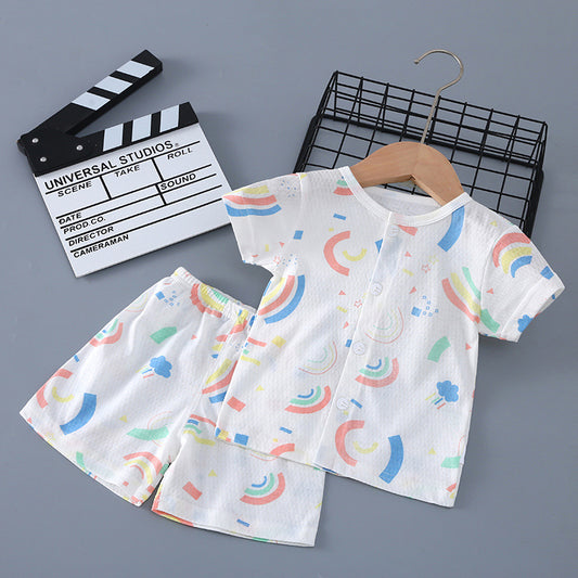 Summer Born Clothes Purified Cotton Thin Short Sleeve Two-piece Work Children's Suit
