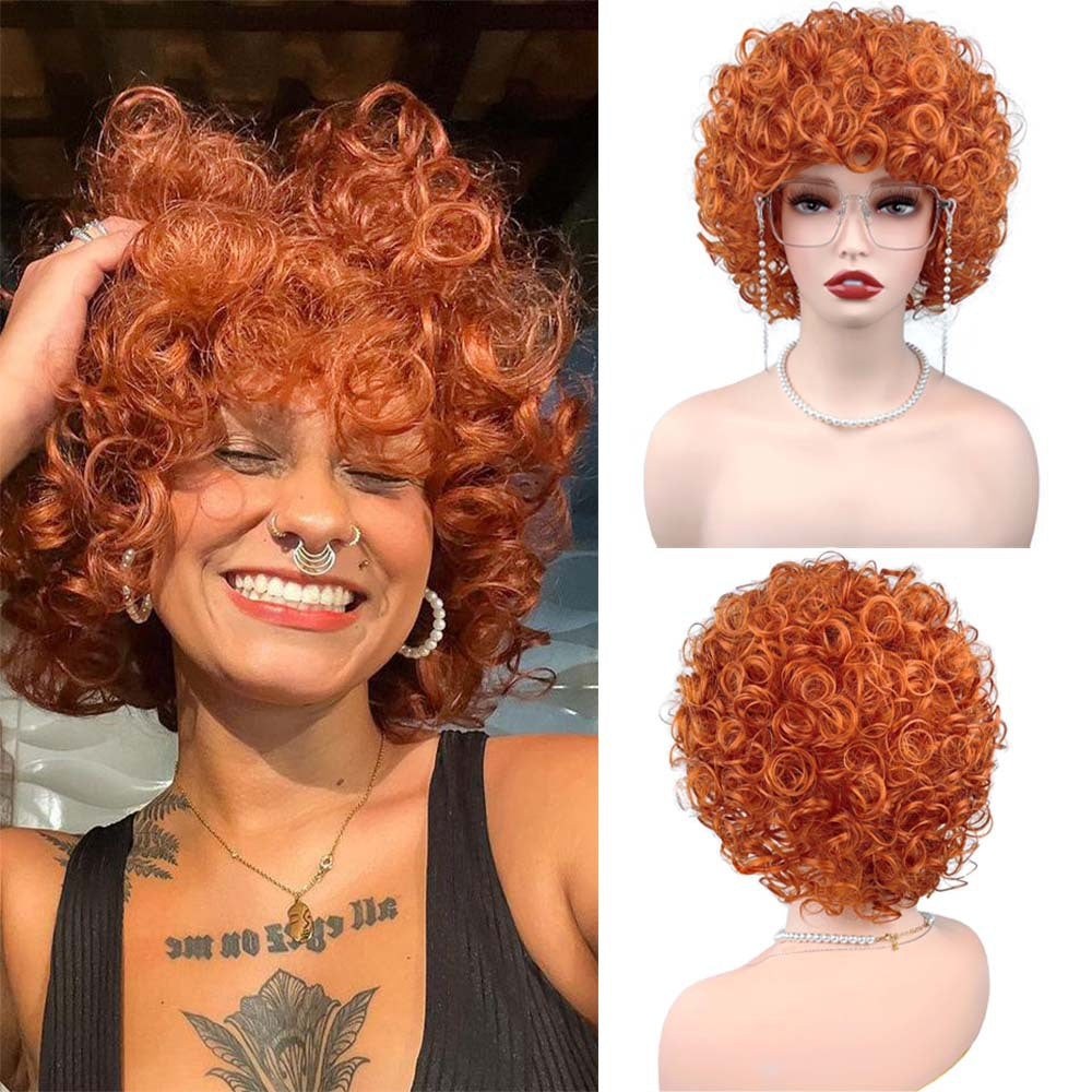Women's Cover Gray Fluffy Little Qu Small Roll Mechanism Synthetic Wig Short Curly Hair