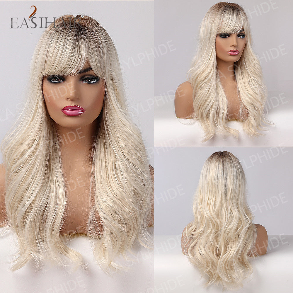 Red Brown Hair Side Bangs Female Mechanism Long Straight Wig