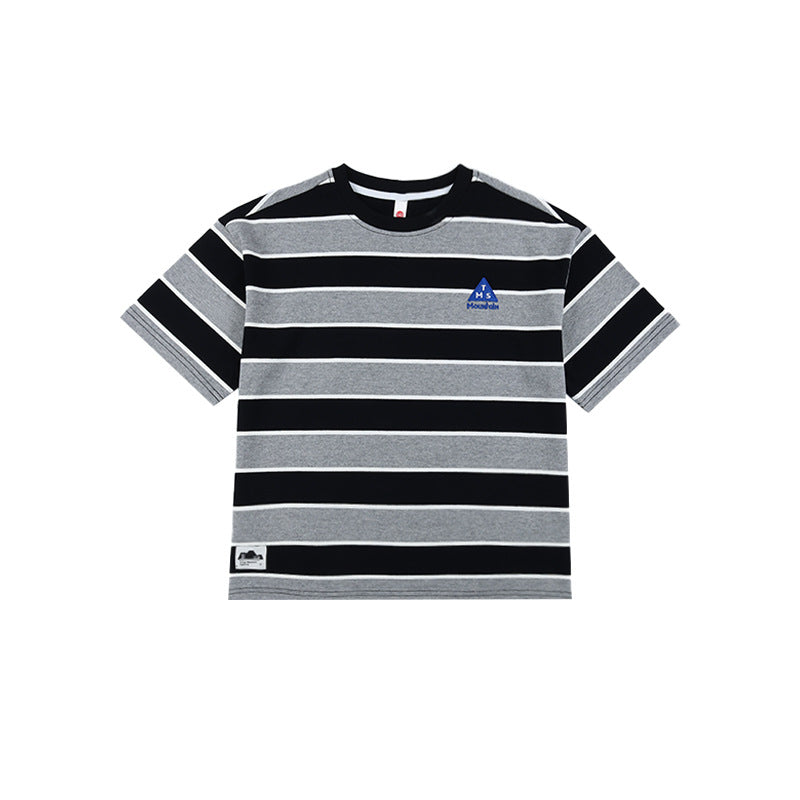 Children's Striped Short-sleeved Summer Loose Soft Half-sleeved Middle Big Round Neck Children's T-shirt