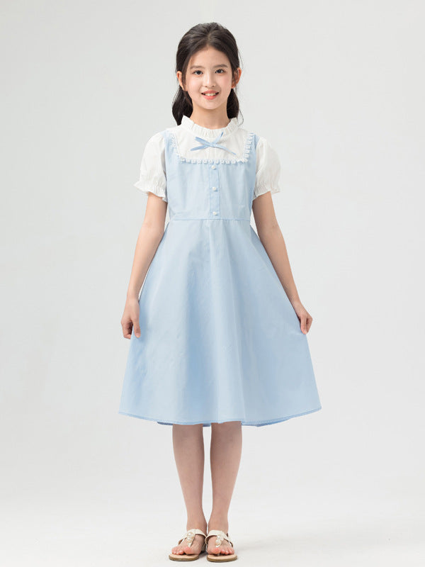 Fake Two-piece Summer Stand Collar Princess Big French Children's Dress