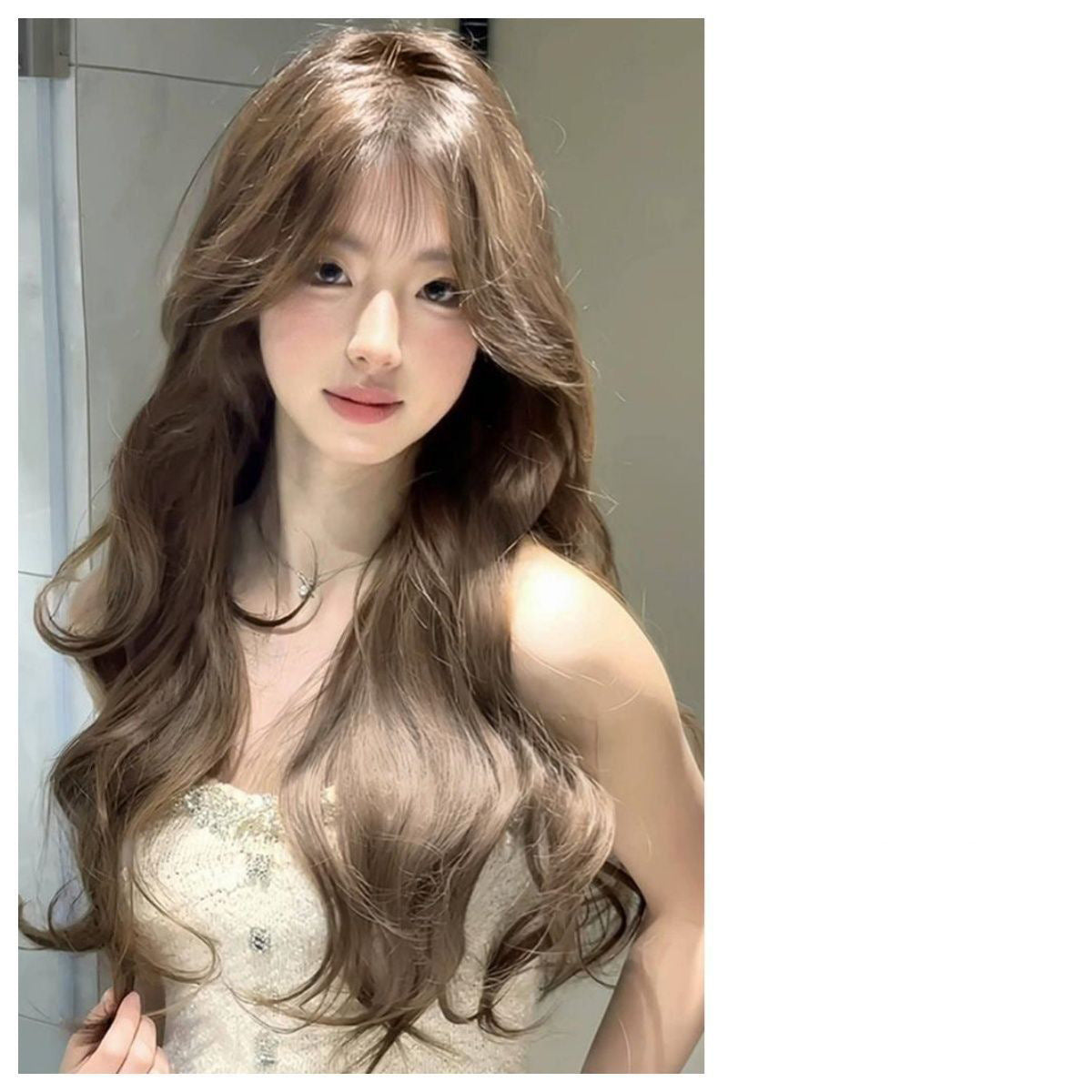 Human Hair Silk Seamless Forehead Big Scalp Straight Bangs Wave Wig
