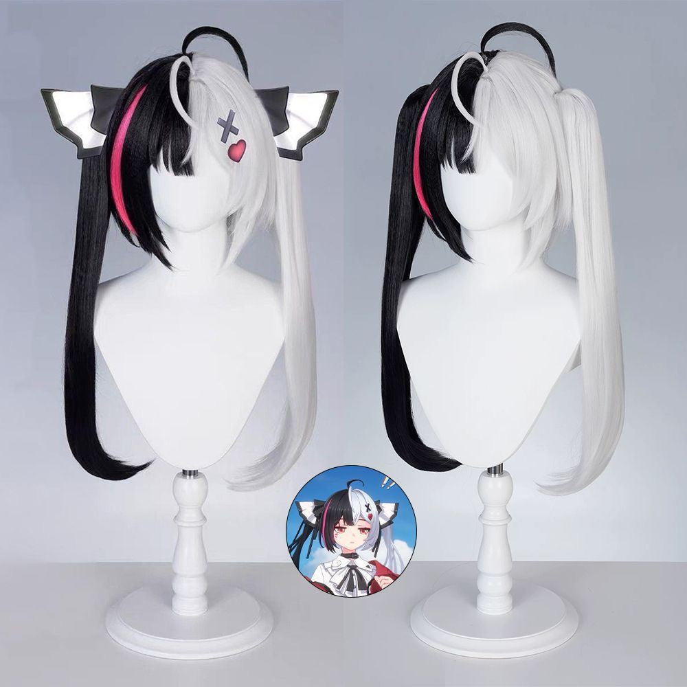 Net Requiem Black White Highlight Jaws Clamp Pairs Ponytail Cos Wig