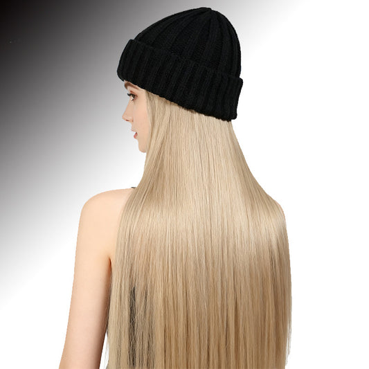 Hat One Black Knitted Golden Long Straight Hair Chemical Other Wig