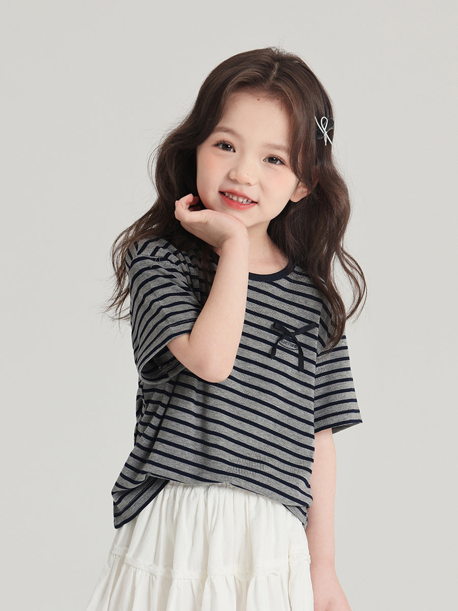 Children's Striped Short Cute Round Neck Sleeve Children's T-shirt