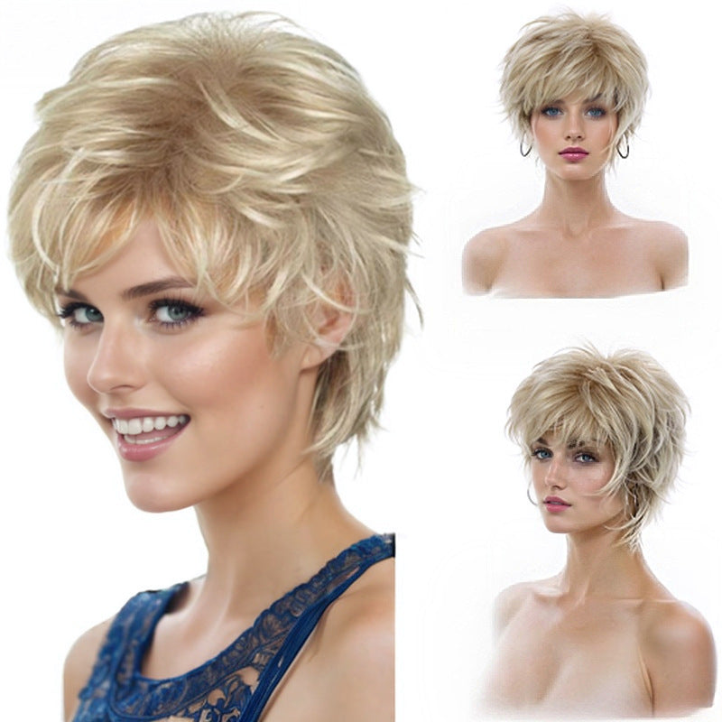 Fashion Curly Golden Lady Light Gold Wig Short Straight Hair