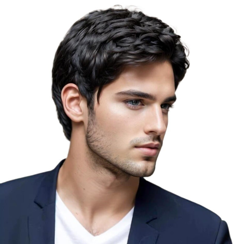 Men's Short Hair Bangs Partial Brown Men's Wig