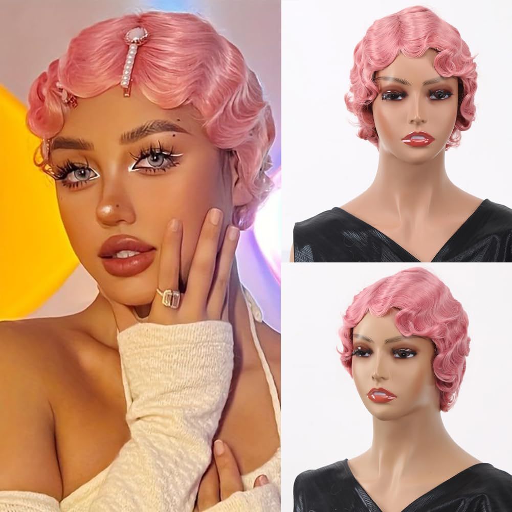Generation Vintage Hand Push Water Ripple Simulation Wig Short Curly Hair