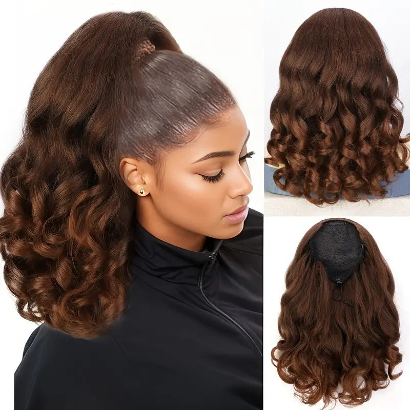Short Hair Fluffy Curly Extension Horse Wig Ponytail