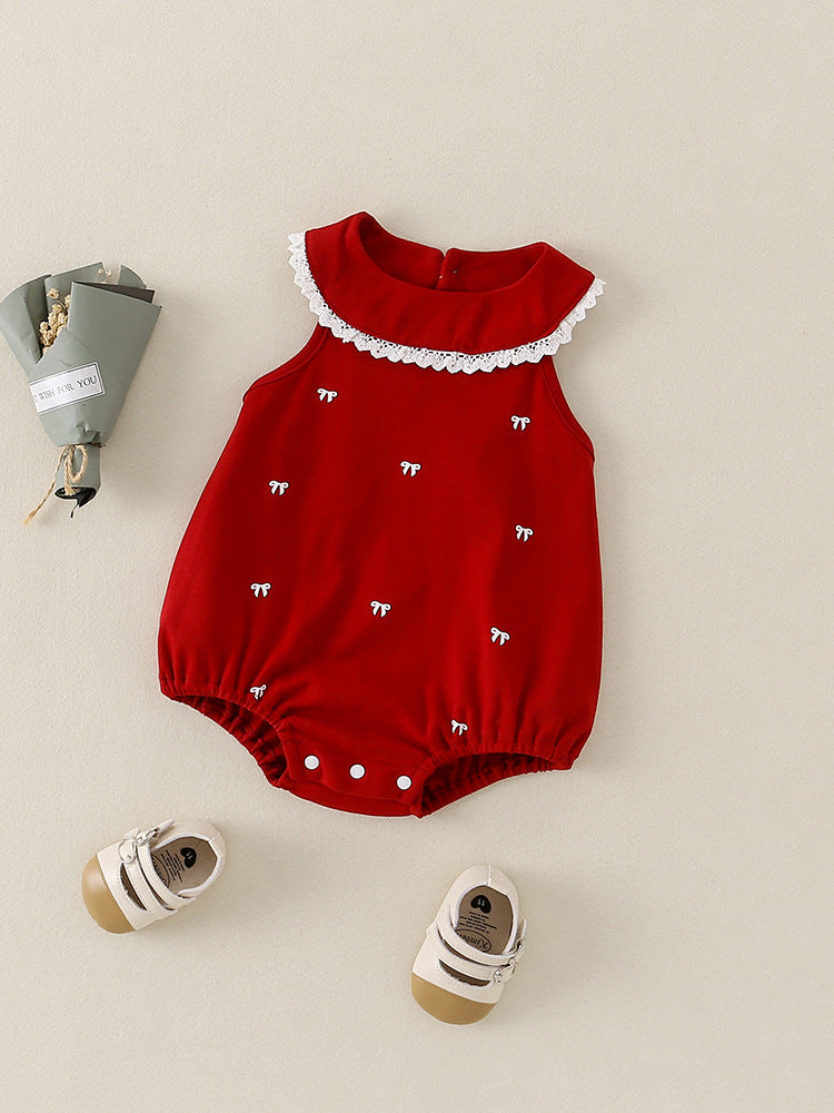 Children's Vest Sleeveless Top Bow Lace Summer Sling Jumpsuit, Climbing Suit