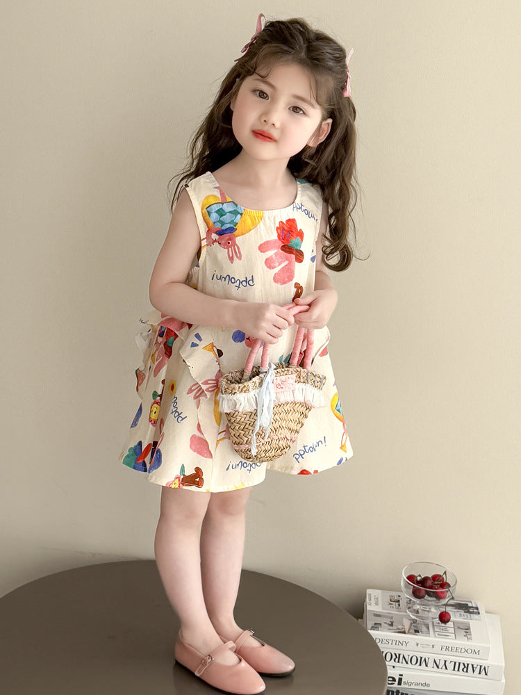 Children's Summer Vest Thin Sleeveless Bubble Ruffle Floral Children's Dress