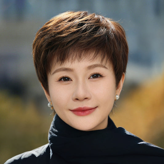 Women's Human Full Mother's Sheath Light Natural Wig Short Straight Hair