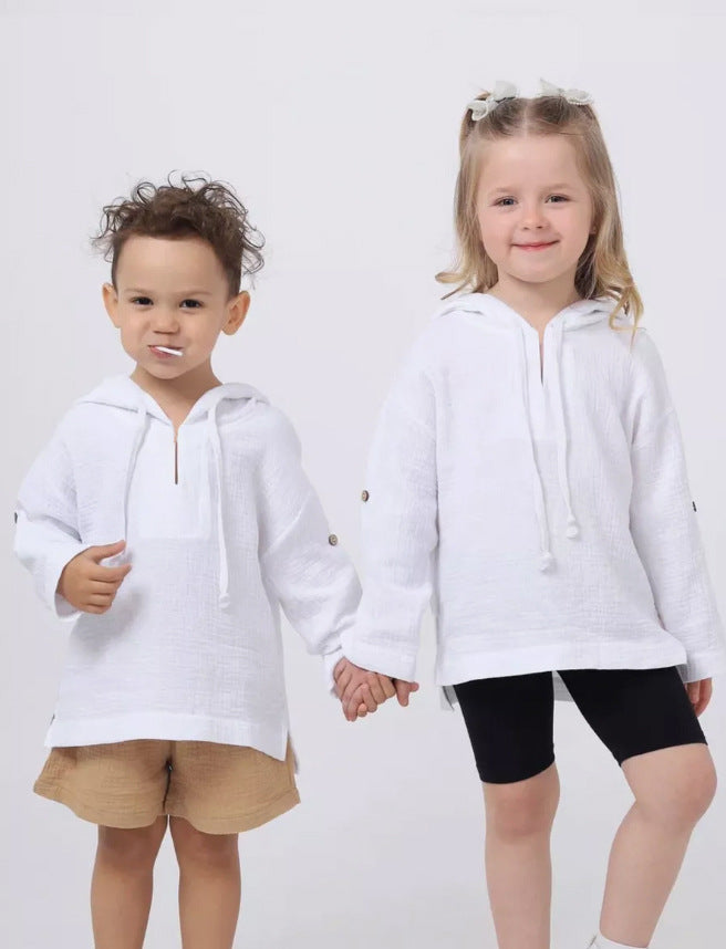 Cotton Linen Thin Top Sun Protection Children's T-shirt