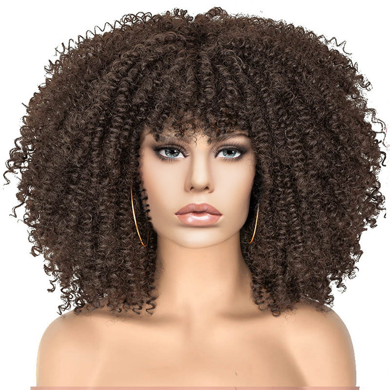African Small Volume Fluffy Afro Head Cover Wig Short Curly Hair