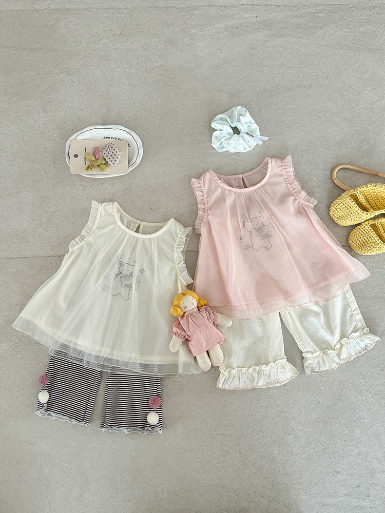 Cartoon Bear Mesh Vest Doll Shirt Children's T-shirt