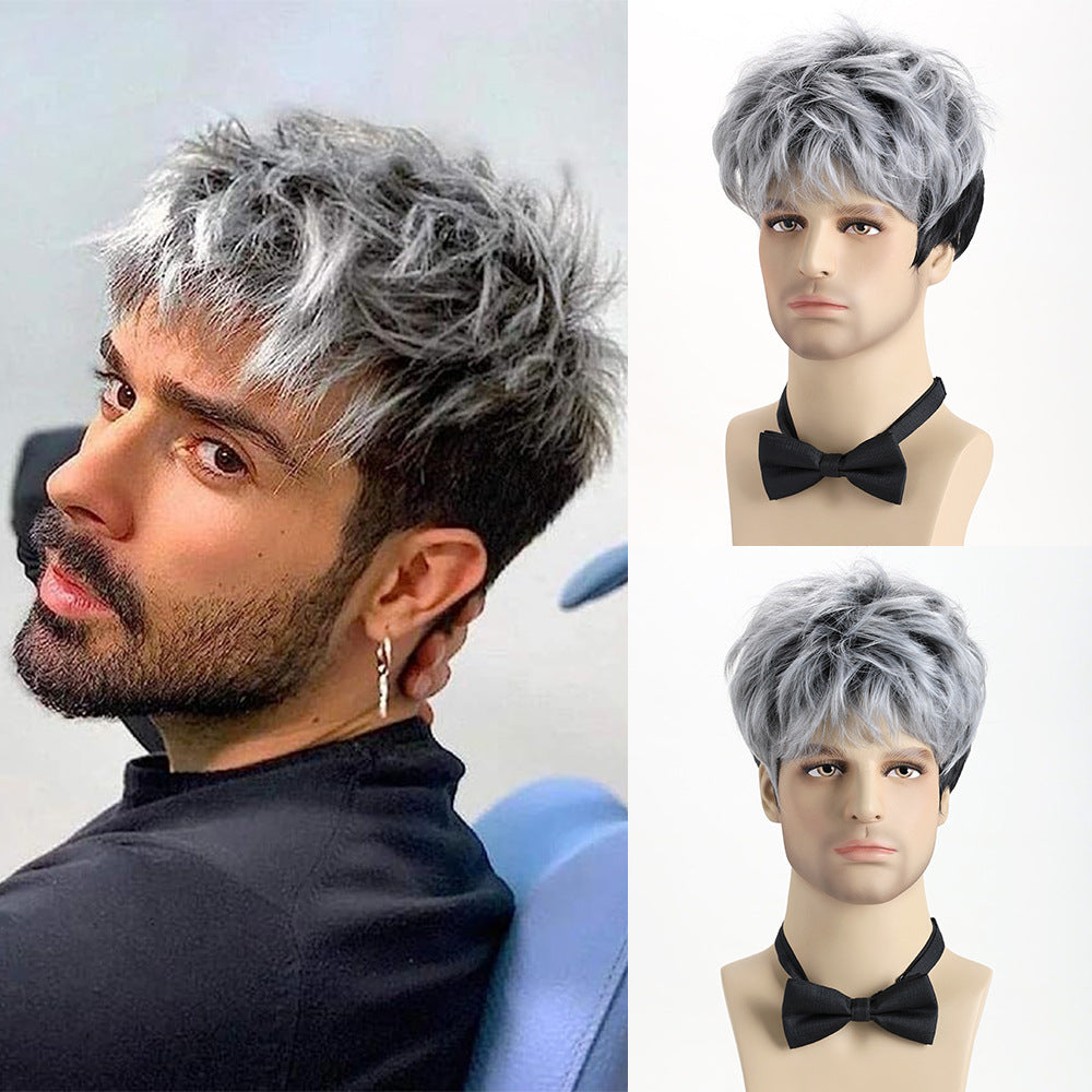 Men's Sheath Small Curly Short Hair Synthetic Men's Wig