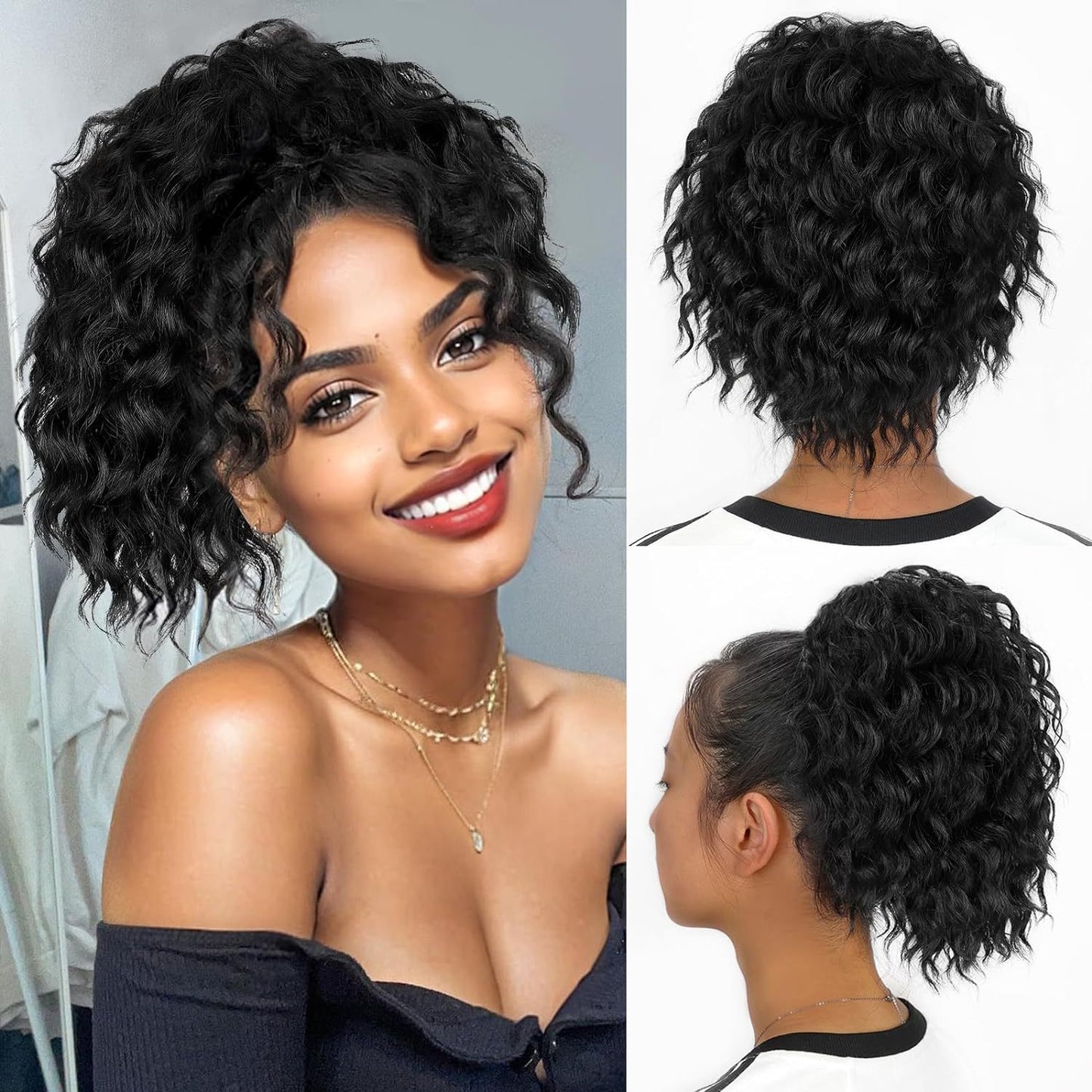 Women's Roll Drawstring Net Pocket Bun Female Hair Wig Ponytail