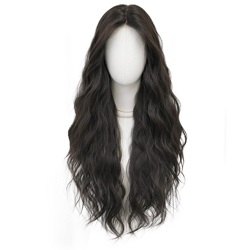 Brown Small Lace Female Forehead Hand Crocheting Natural Curly Hair Wig Long Curls