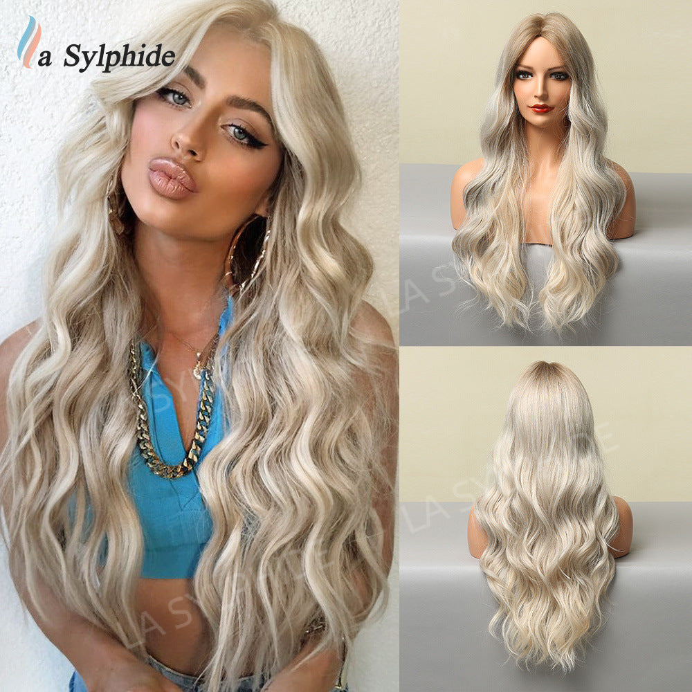 Women's Long Mid-length Big Wave Curly Without Bangs Temperament Face Real Hair Wig