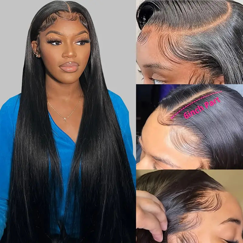 Women's Front Lace Black Hair Fluffy Natural Fashion Full Long Straight Wig