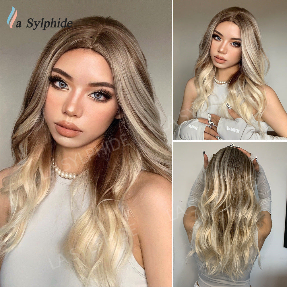 Women's Long Mid-length Big Wave Curly Without Bangs Temperament Face Real Hair Wig