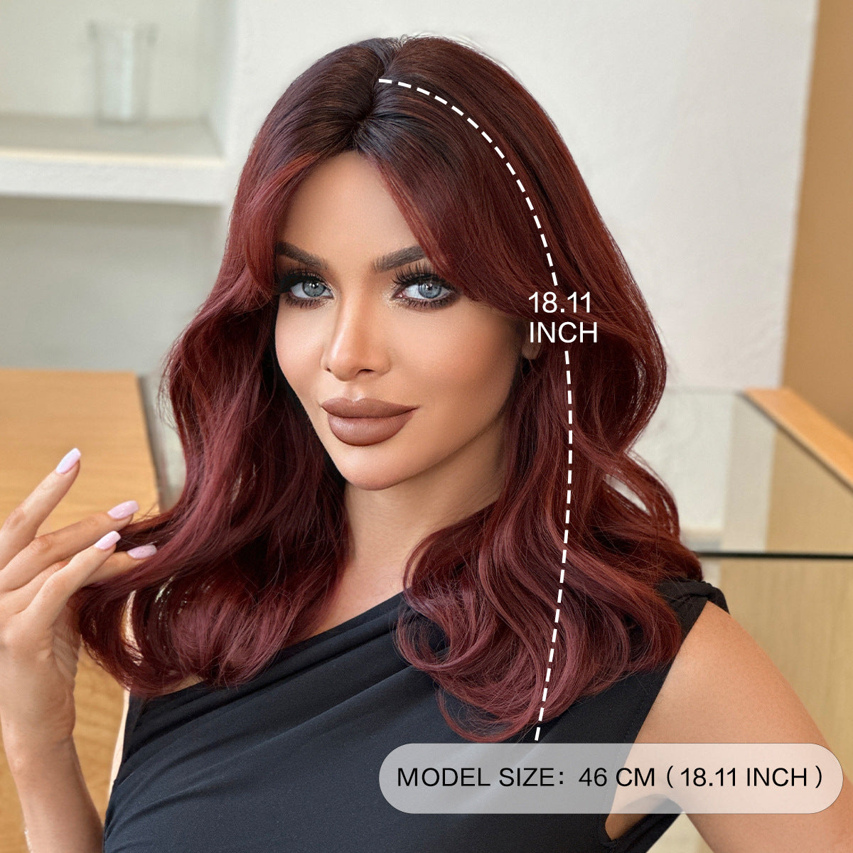 Women's Wine Red Natural Bangs High Quality Wig Short Curly Hair