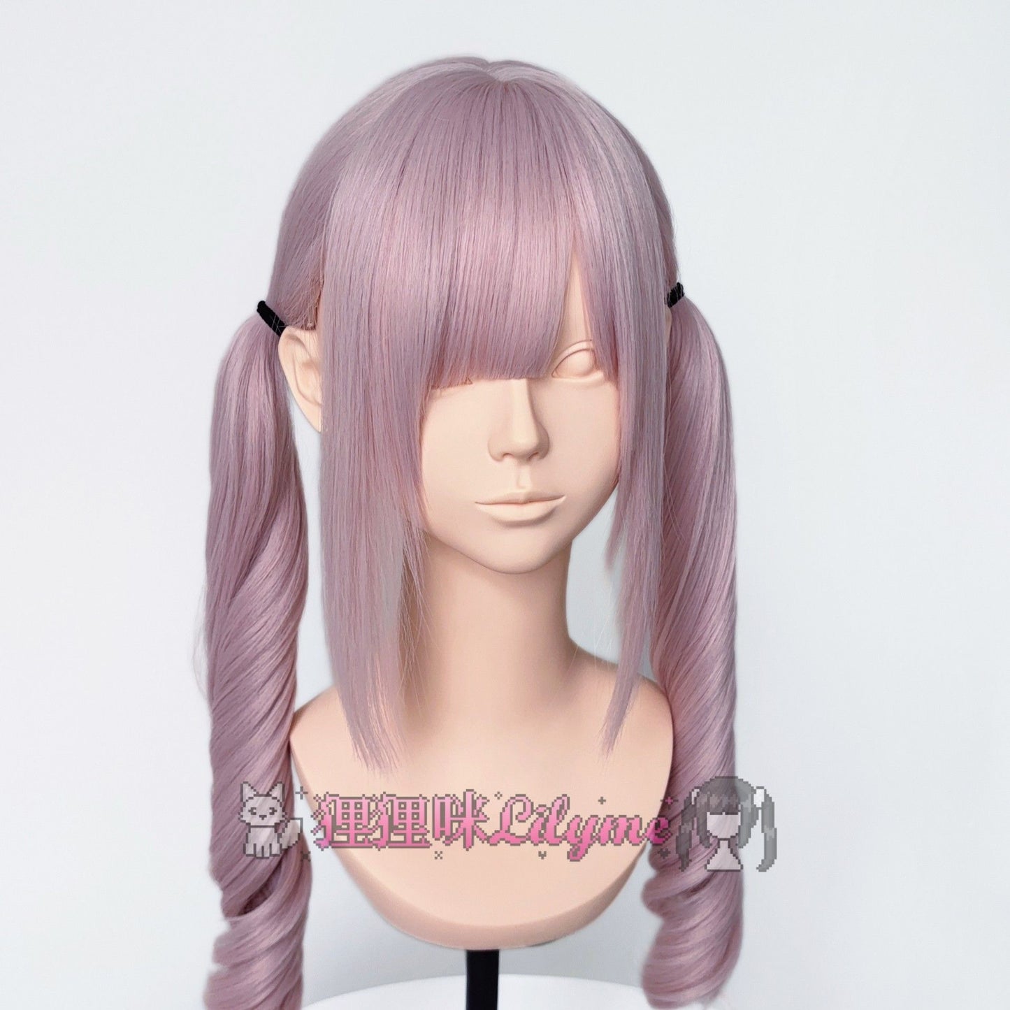 White Peach Curly Female Light Pink Straight Bangs Roman Wig Long Curls