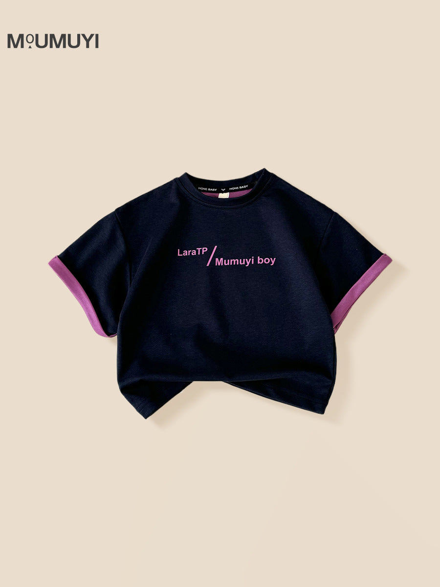 Children's Summer Boy's Short-sleeved Korean Style Western Letter Color Matching Loose Children's T-shirt