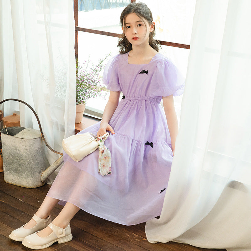 Chiffon Summer Short Sleeve Puff Korean Children's Dress
