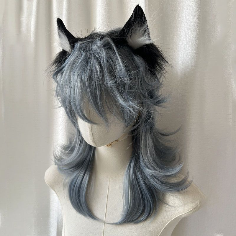 Women's & Men's Blue Wolf Tail Hair Anchovy Sweet Cool Level Handsome Fashion Long Straight Wig