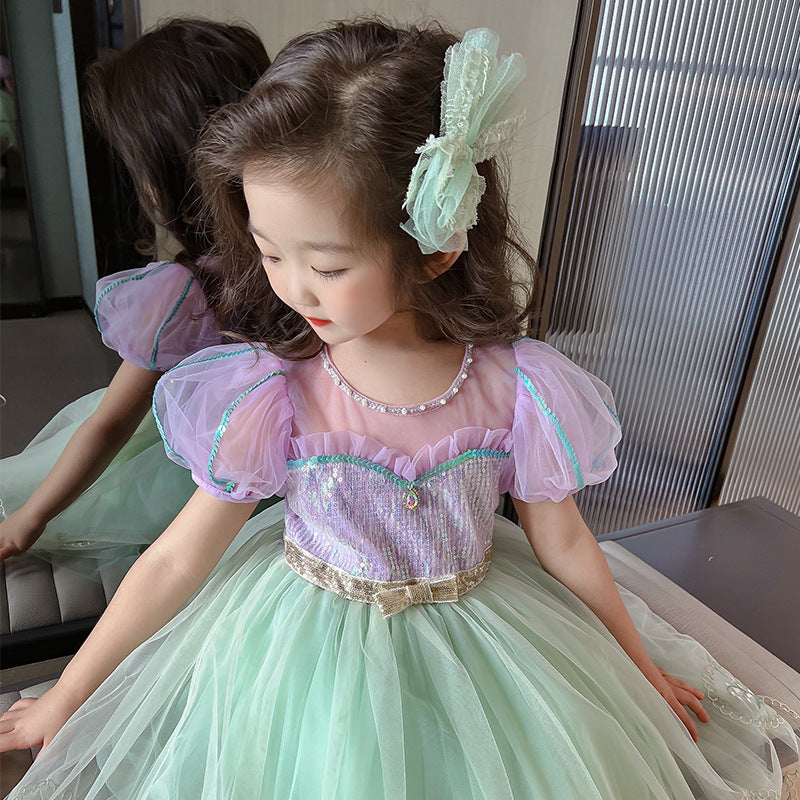 Summer Mermaid Umbrella Princess Trendy Mesh Cake Halloween Performance Children's Dress