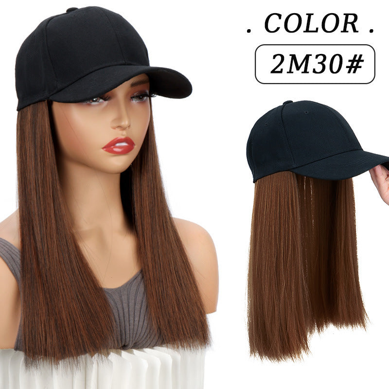 One-piece Hat Short Straight Hair Female Collarbone Length Haircut Wig Long Curls