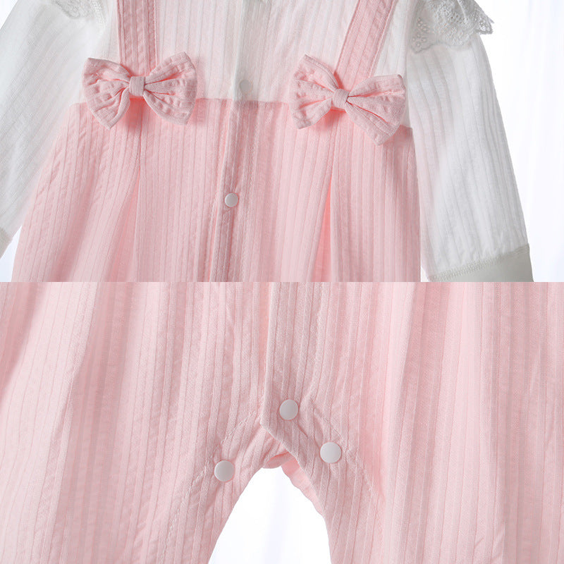 Double Bow Strap Clothes Long Cotton Sleeve Jumpsuit, Climbing Suit