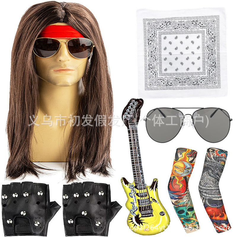 Men's Vintage Party Dress Up Rock Long Cos Wig